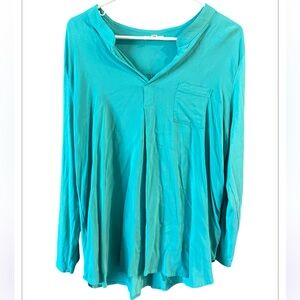Pleione Blue Long Sleeve Relaxed Tunic with Mandarin Collar